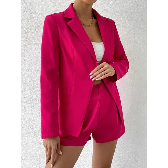2 piece set Lapel collar Single Button Blazer & tailored Shorts hot pink - Picture 6 of 9
